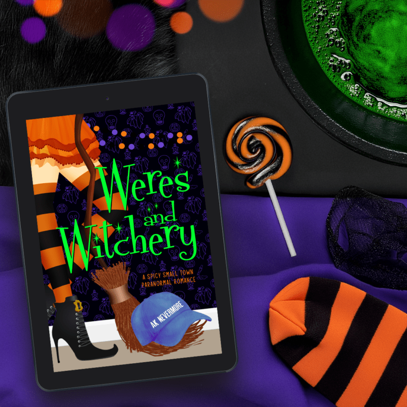 laying ebook teaser for Weres and Witchery by AK Nevermore